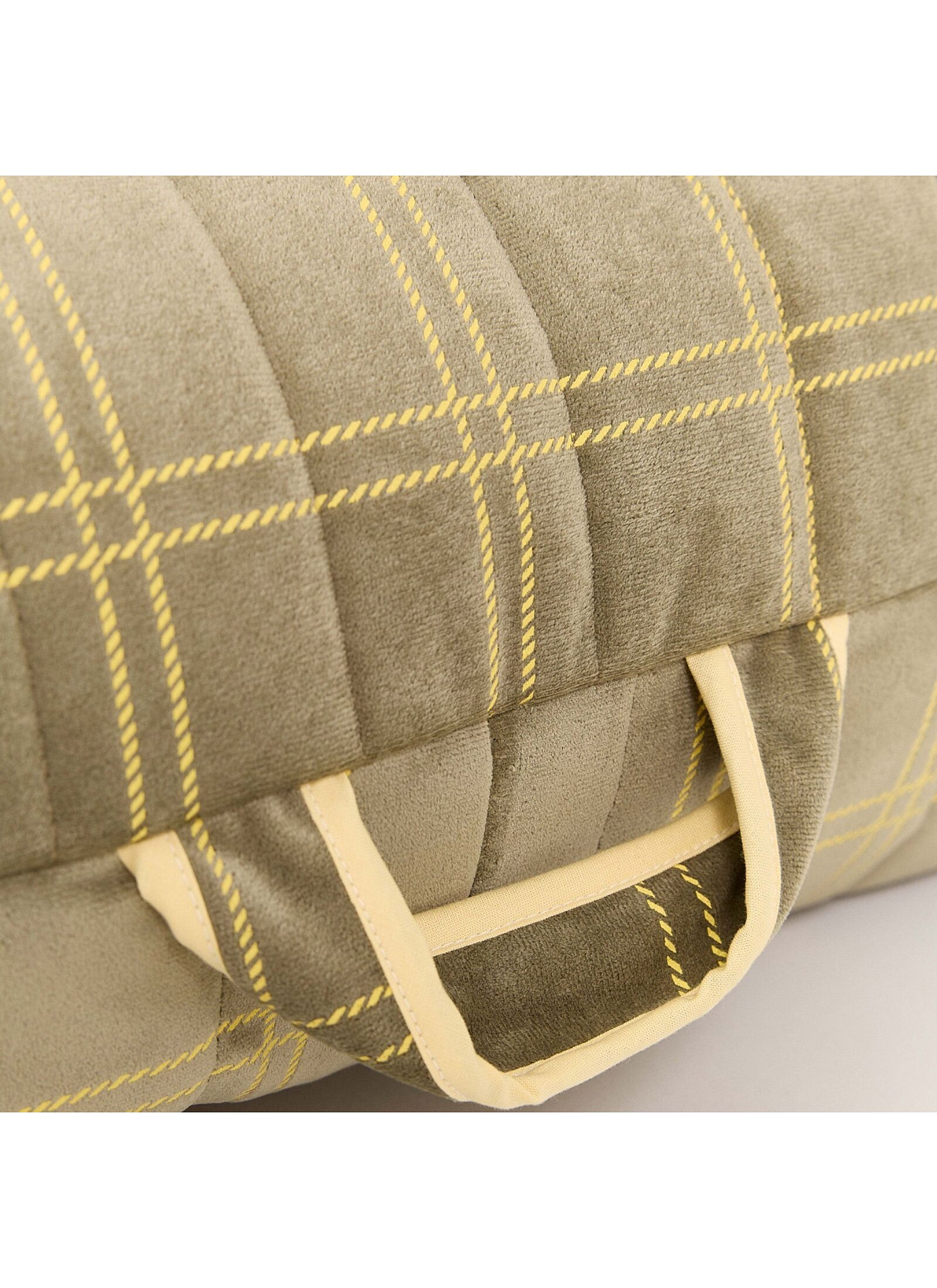 FLOOR CUSHION WINDOWPANE VELVET LIGHT GREEN LEMON