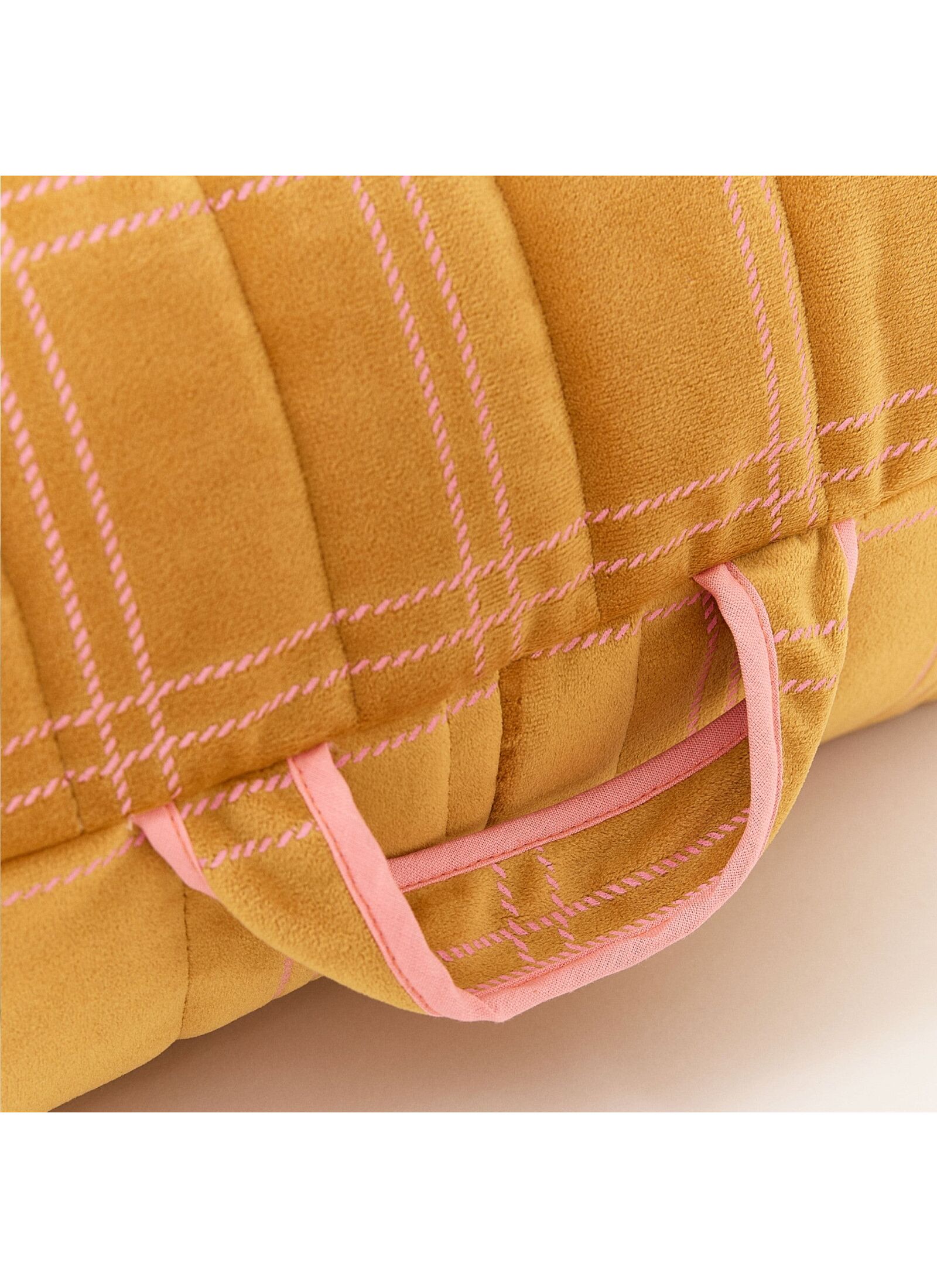 FLOOR CUSHION WINDOWPANE VELVET OCHRE PINK
