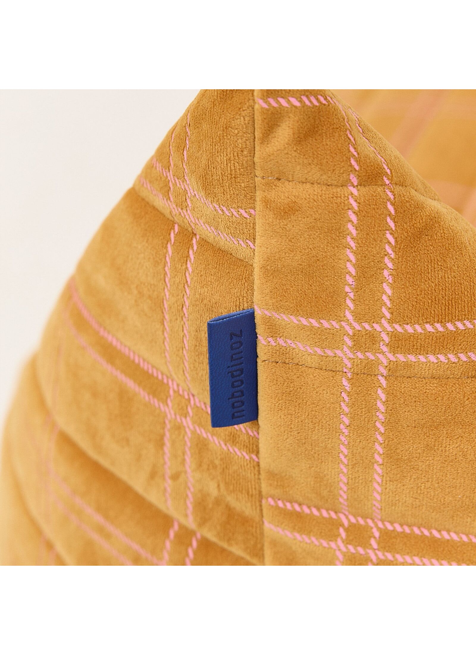 FLOOR CUSHION WINDOWPANE VELVET OCHRE PINK