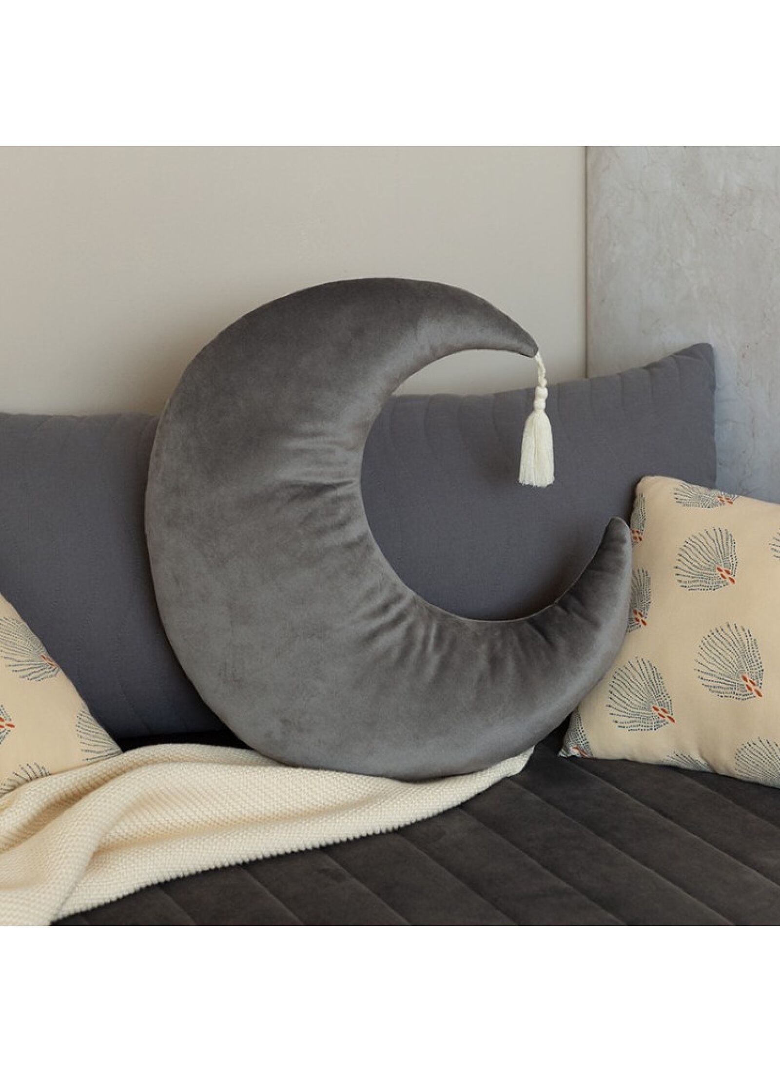 CUSHION PIERROT VELVET MOON SLATE GREY