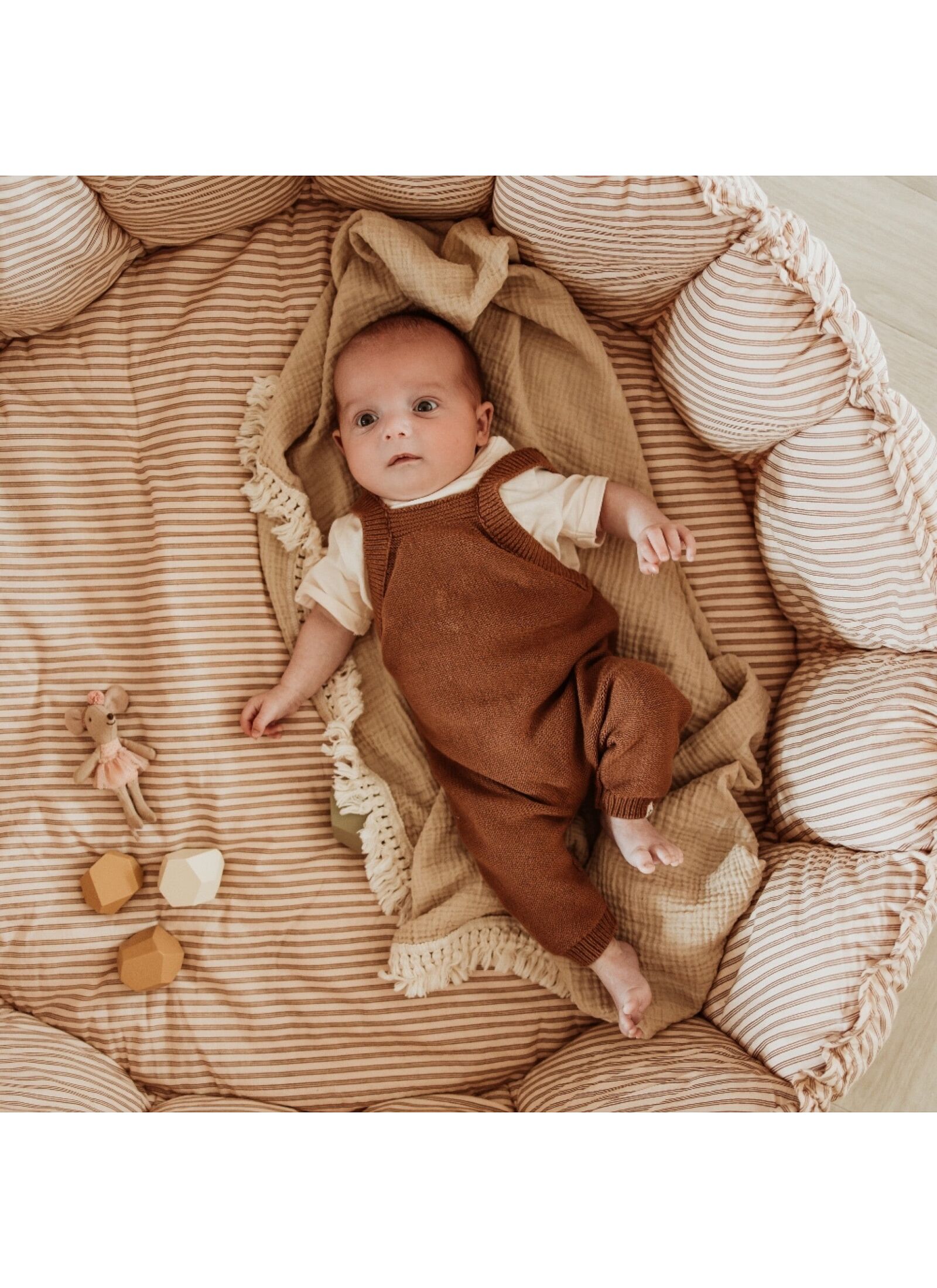 PLAY MAT-BABY NEST BLOOM STRIPES BROWN