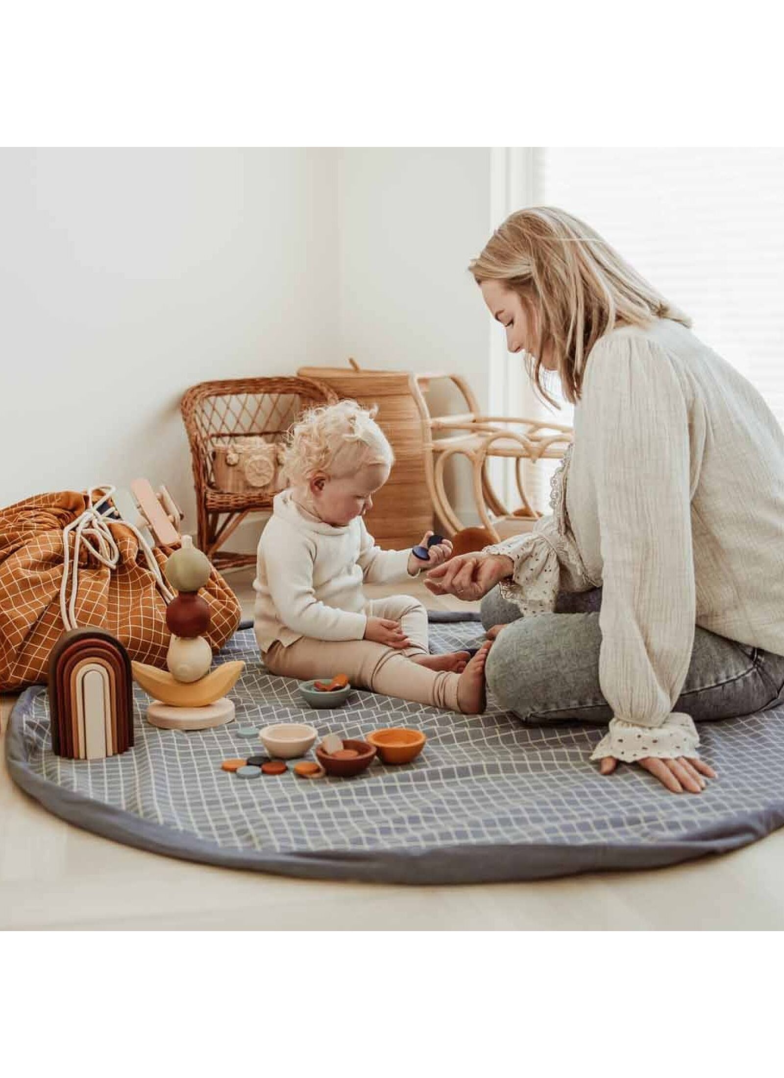PLAY MAT-STORAGE ORGANIC GRID BLUE