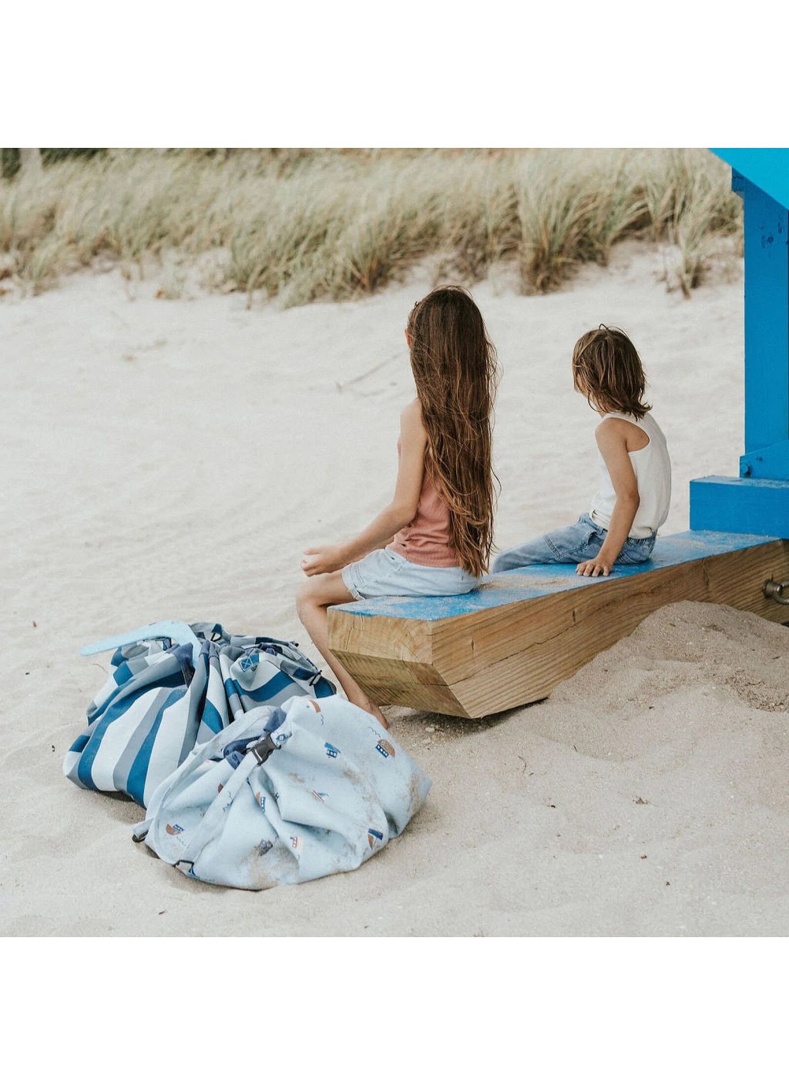 OUTDOOR PLAY MAT-STORAGE BAG BLUE/GREEN STRIPES