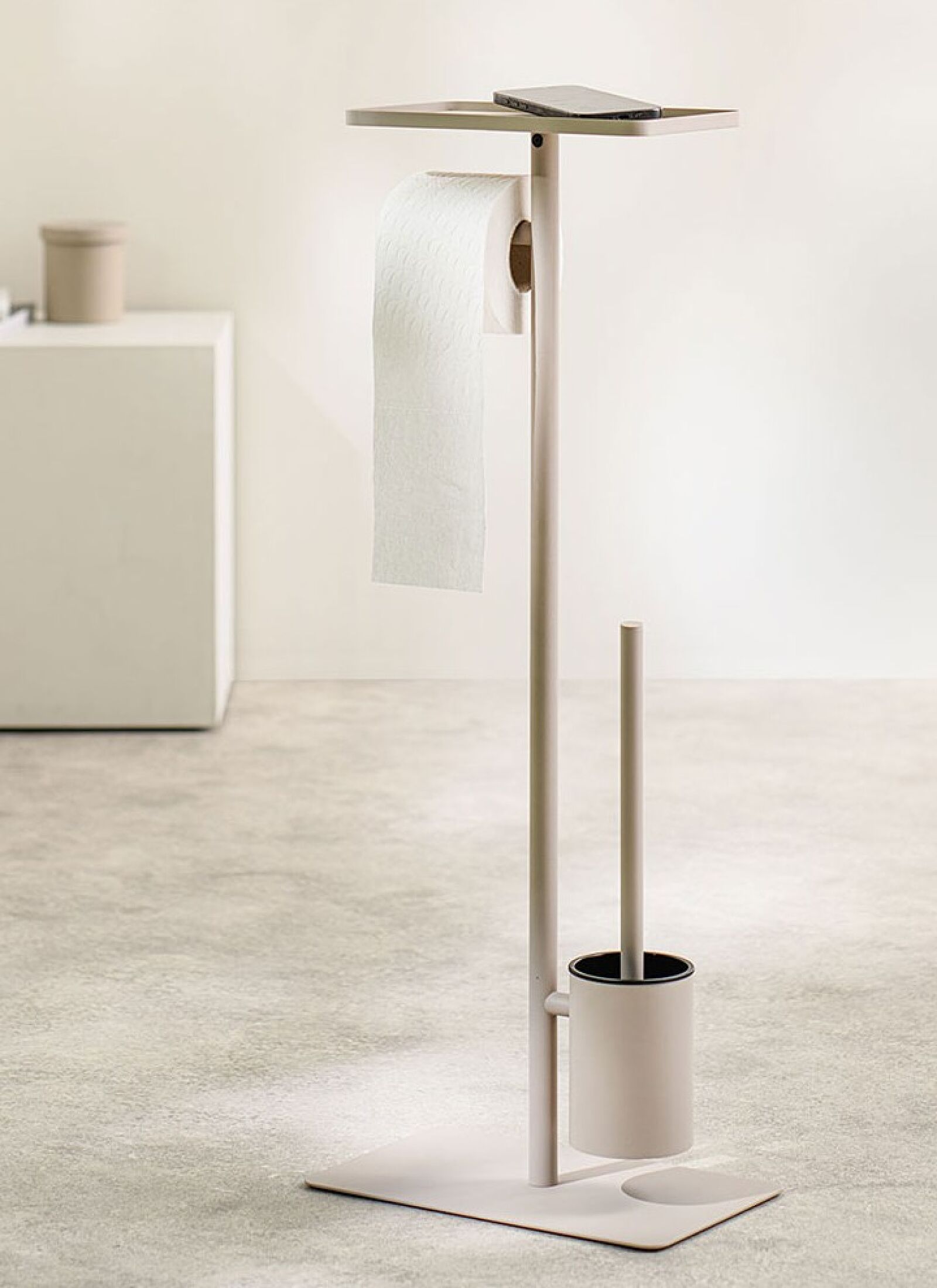 TOILET PAPER STAND &AMP; PEGAL WITH SHELF BRIX GREIZE