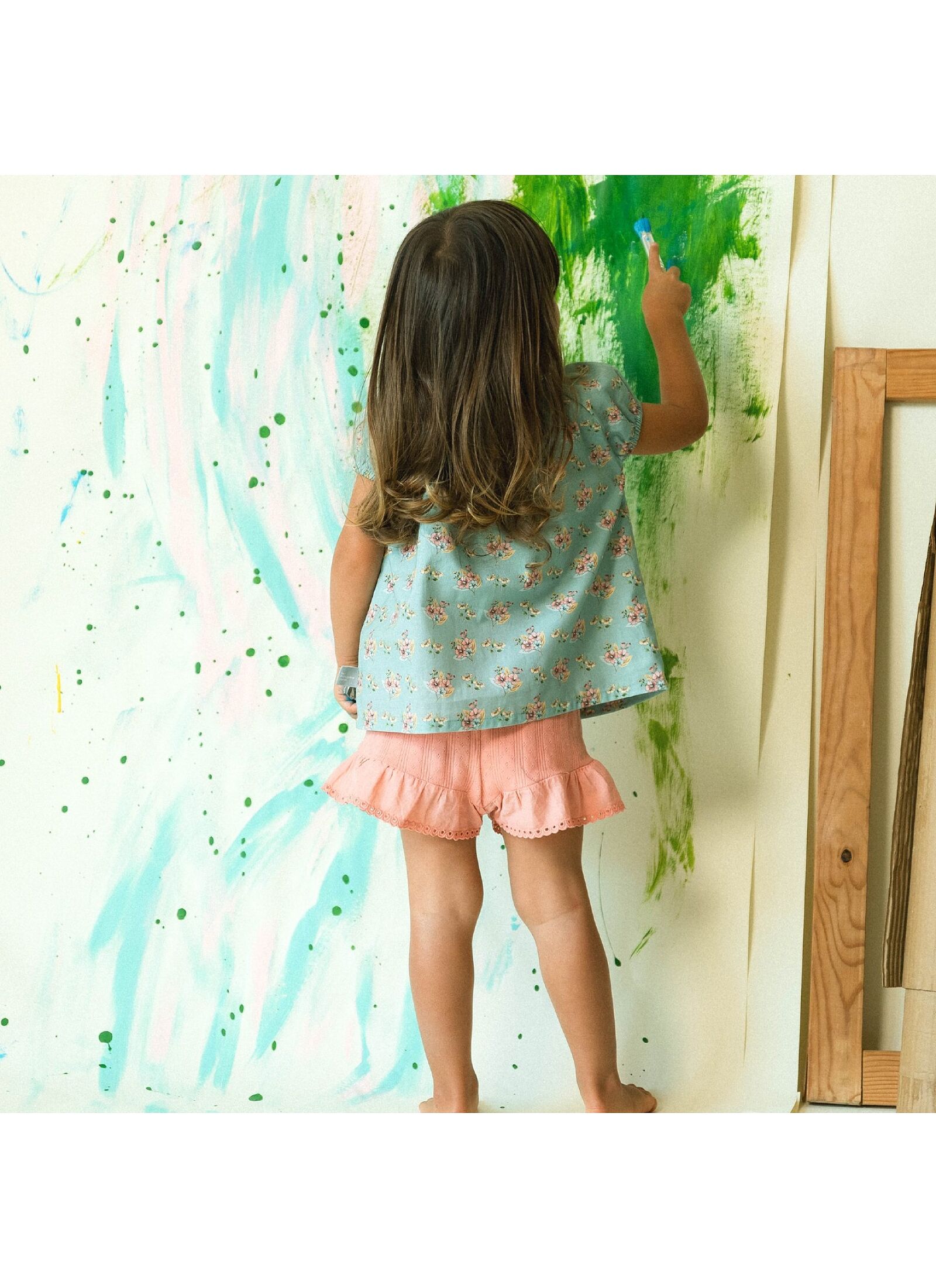 COTTON SHORTSLEEVE T-SHIRT FLORAL MINT BLUE