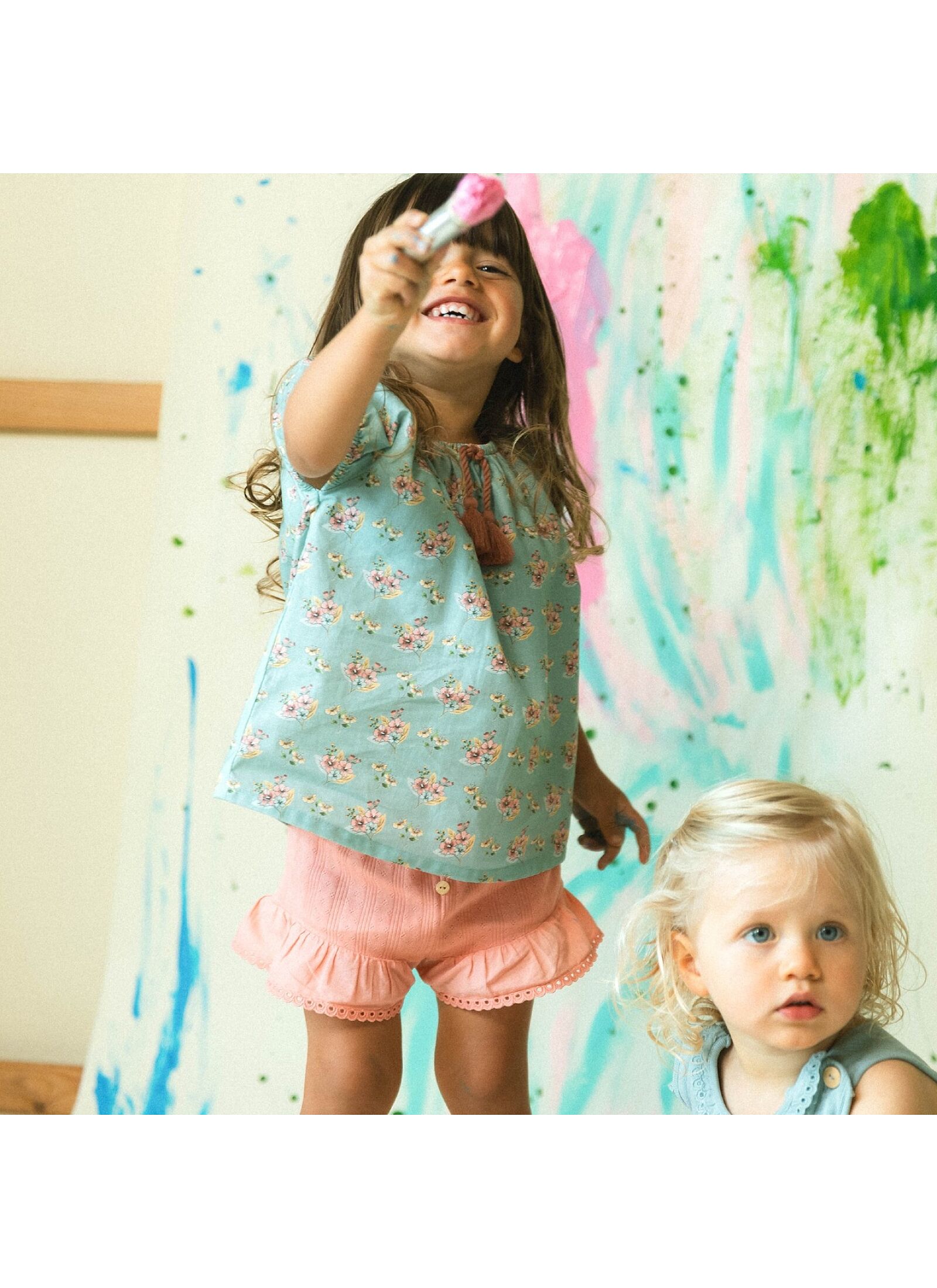 COTTON SHORTSLEEVE T-SHIRT FLORAL MINT BLUE