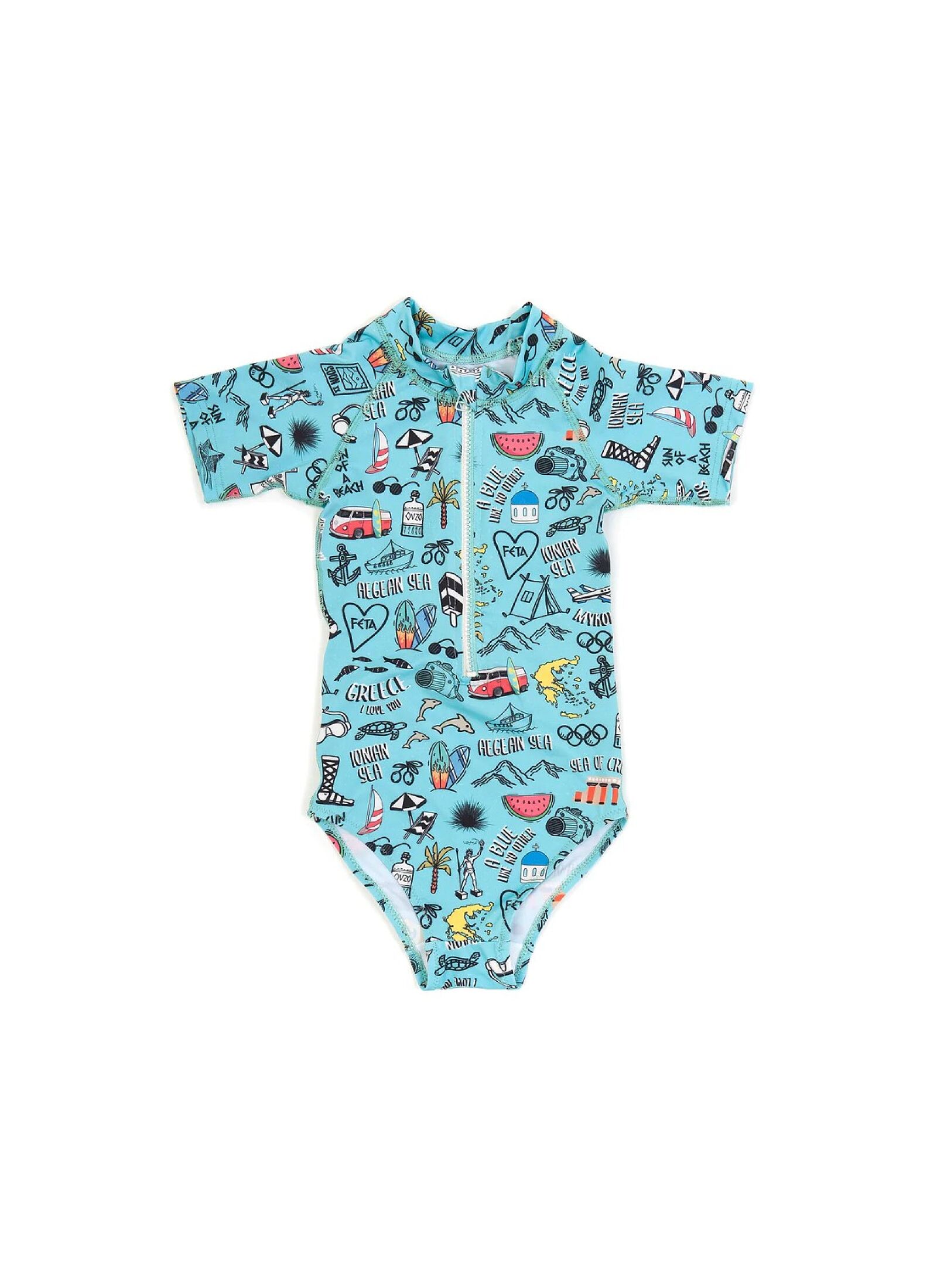 SHORT SLEEVE BATHSUIT GREECE I LOVE YOU