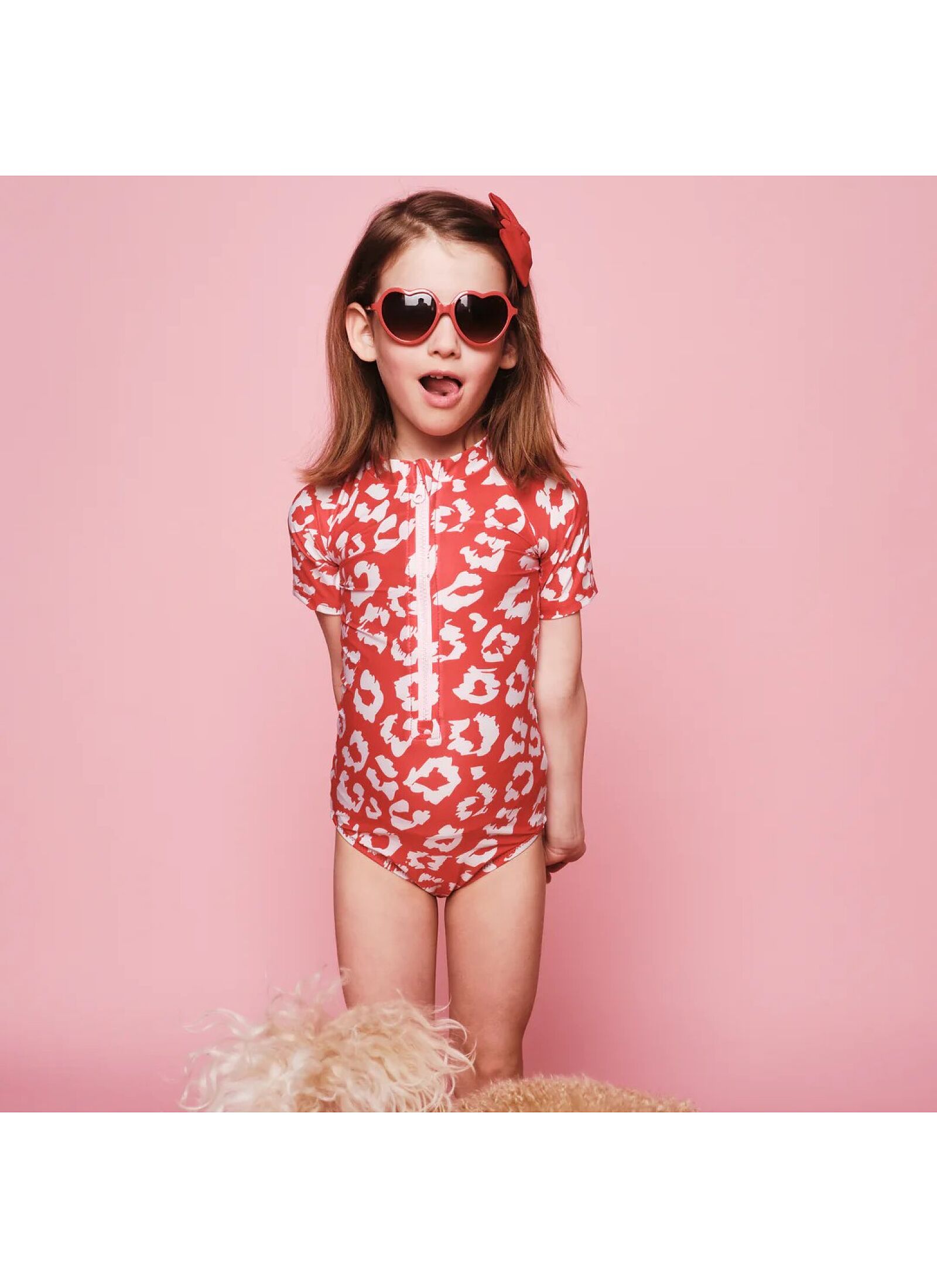 SHORT SLEEVE BATHSUIT RED LEOPARD