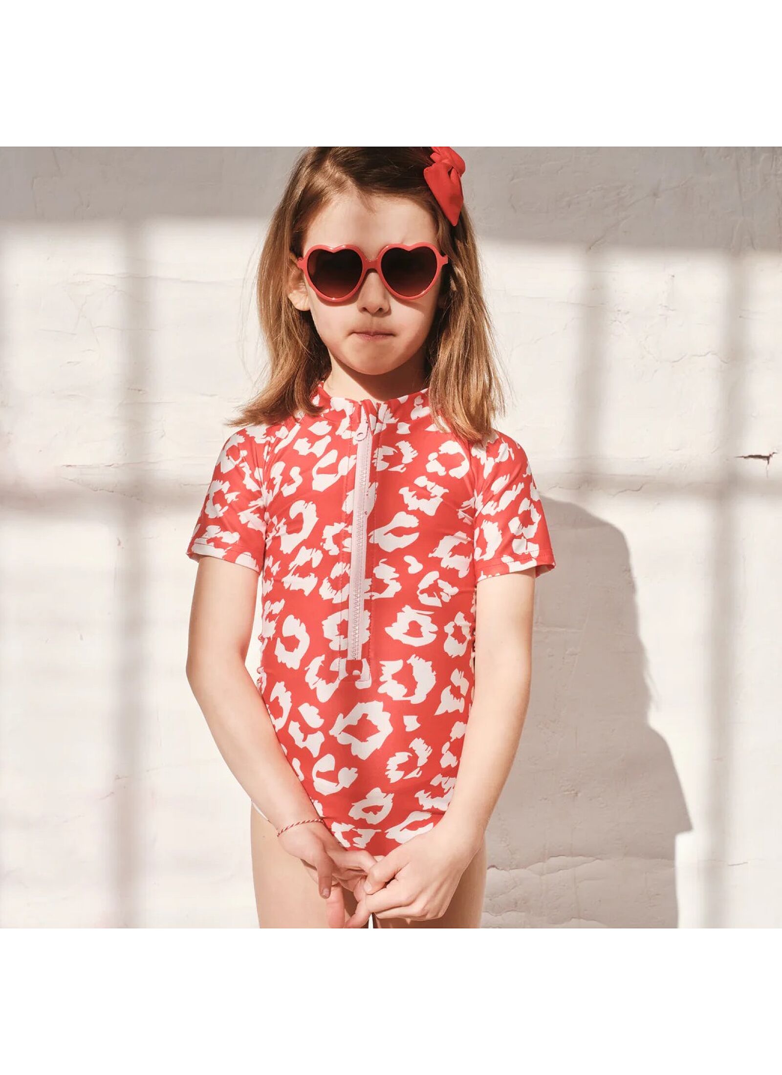 SHORT SLEEVE BATHSUIT RED LEOPARD