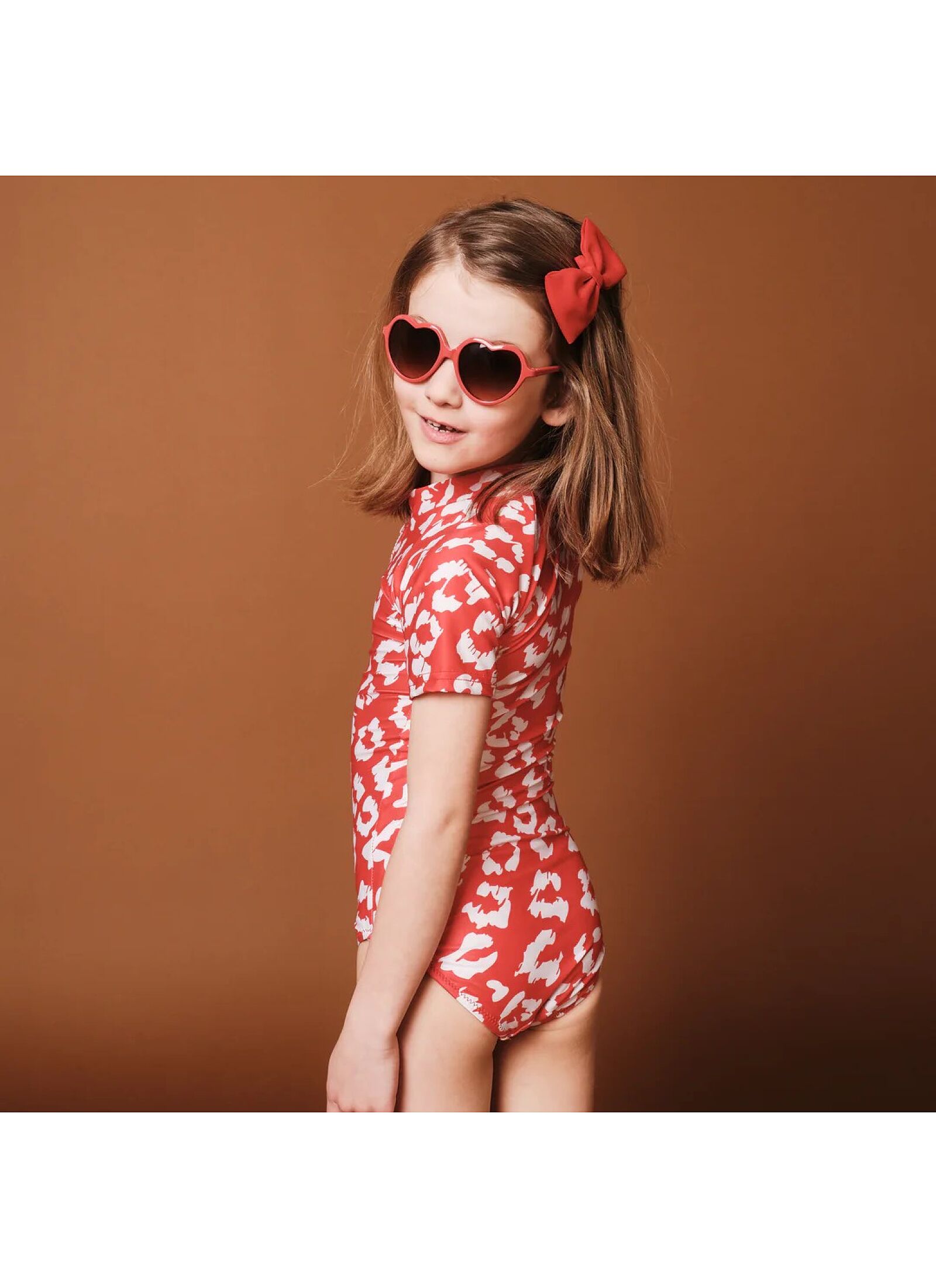 SHORT SLEEVE BATHSUIT RED LEOPARD