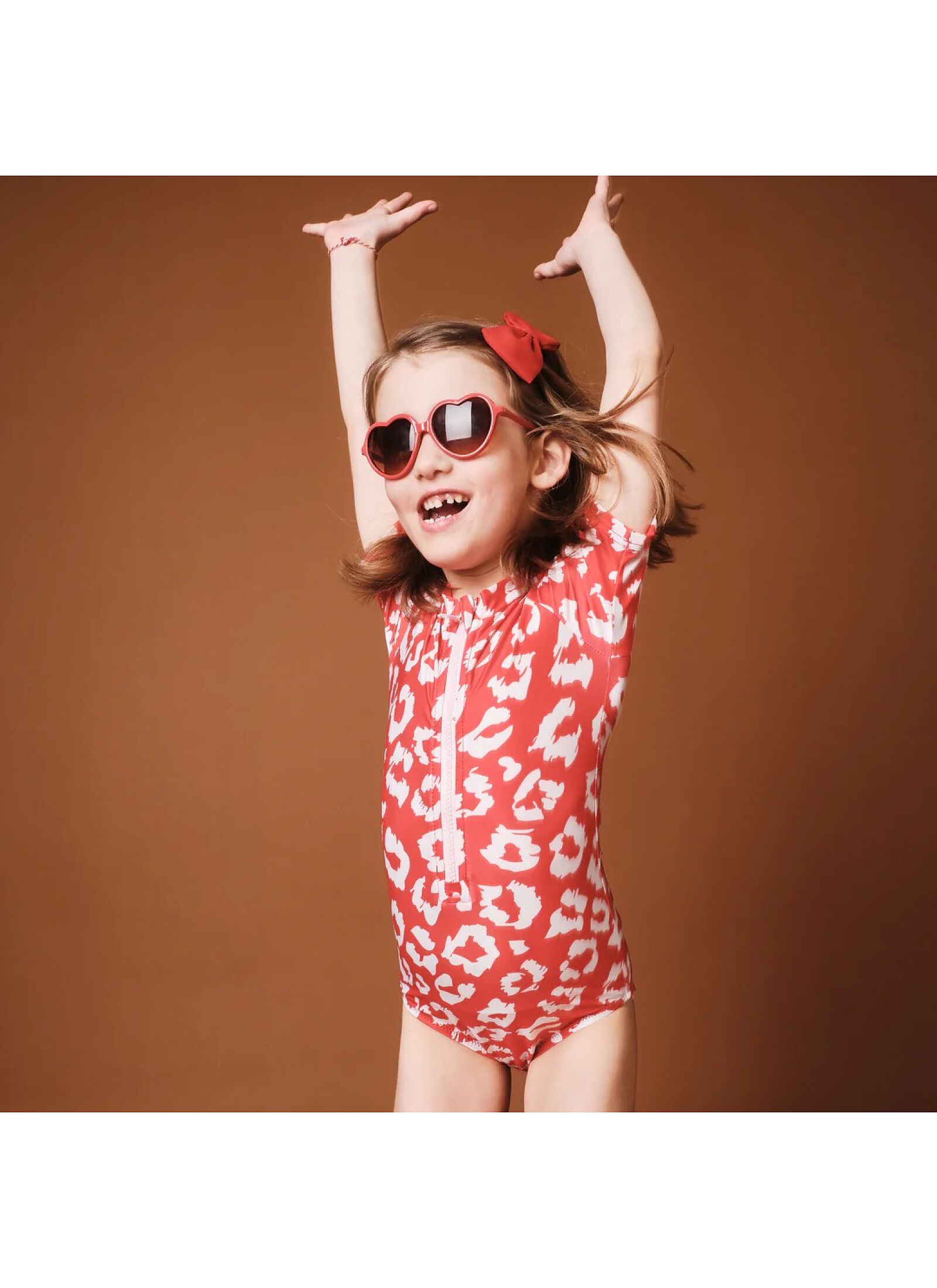 SHORT SLEEVE BATHSUIT RED LEOPARD