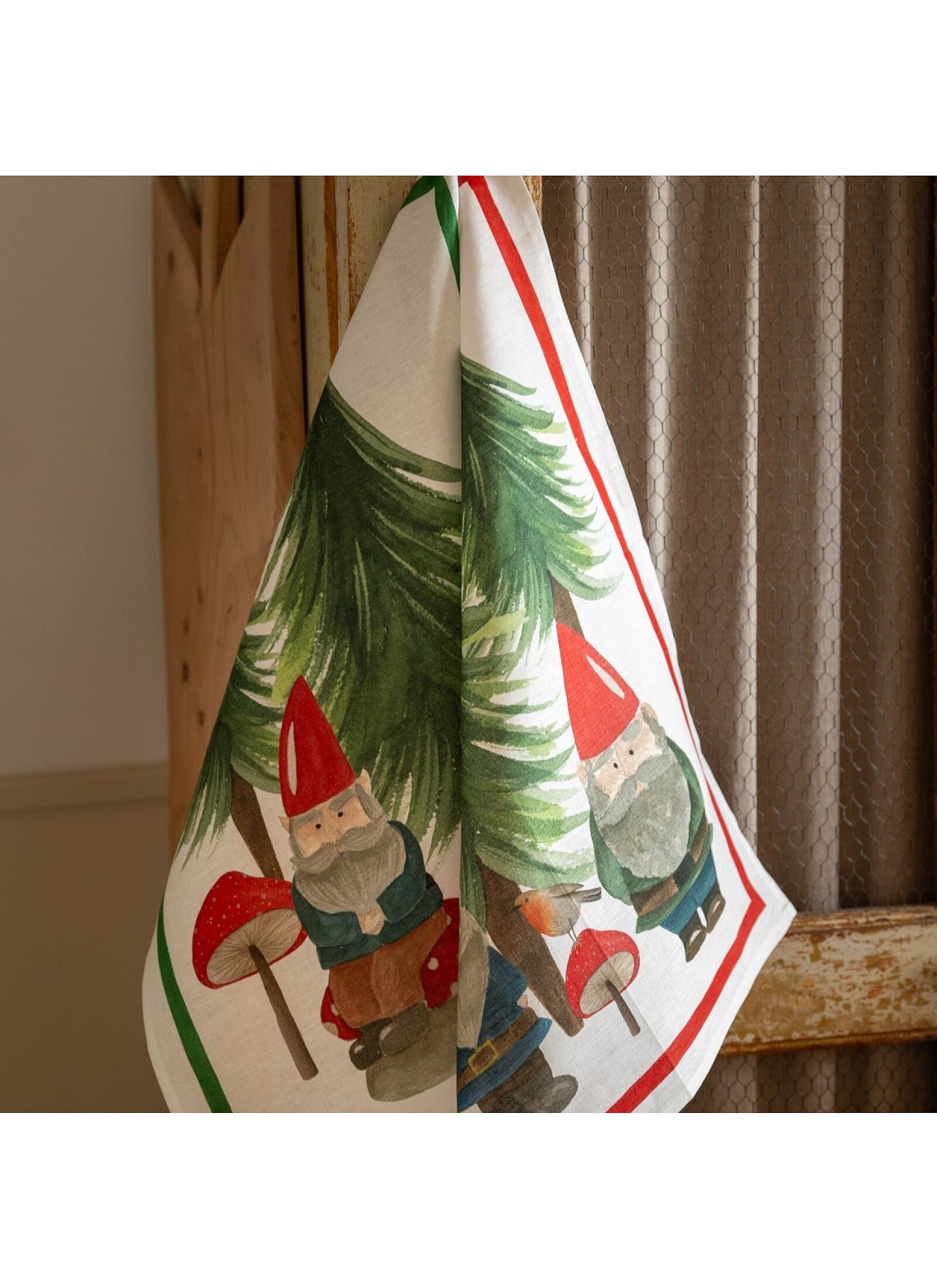 LINEN KITCHEN TOWEL JOLLY ELF GREEN