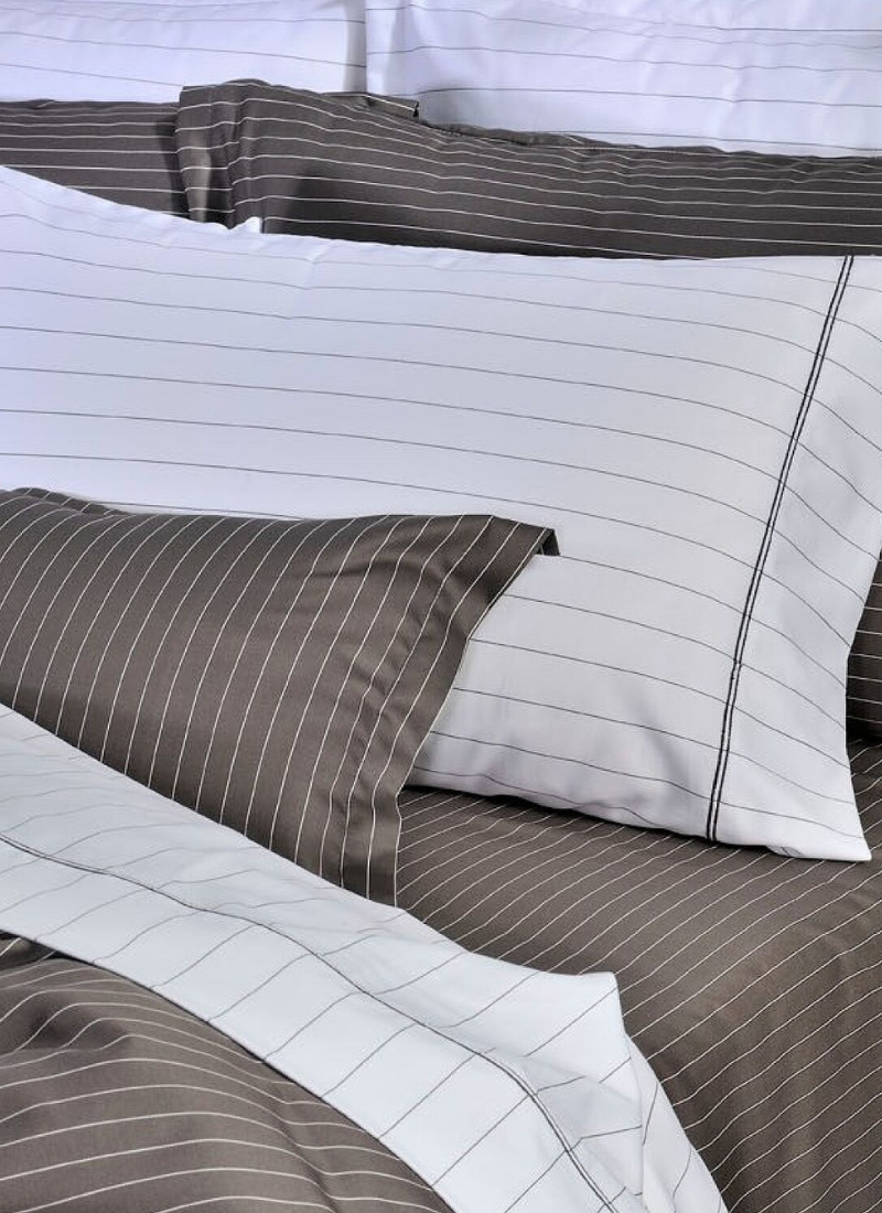 QUEEN SHEET SET PIN STRIPE D.GREY (S884)