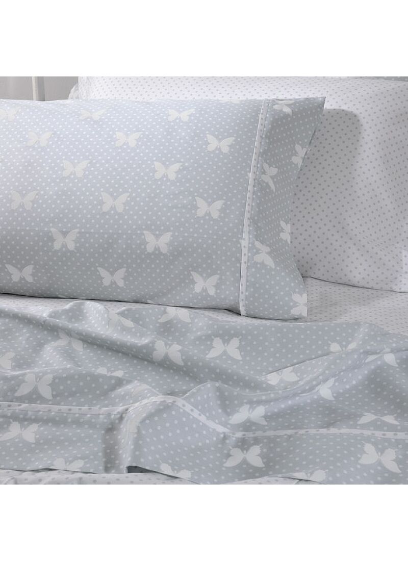 SINGLE SHEET SET GREY WITH DOTS AND BUTTERFLIES (S686)