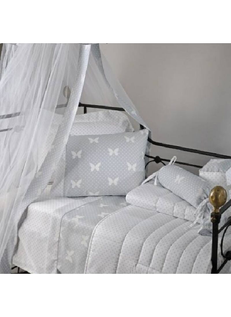 CRIB CANOPY SATEEN POLKA GREY WITH BUTTERFLIES (BS686)