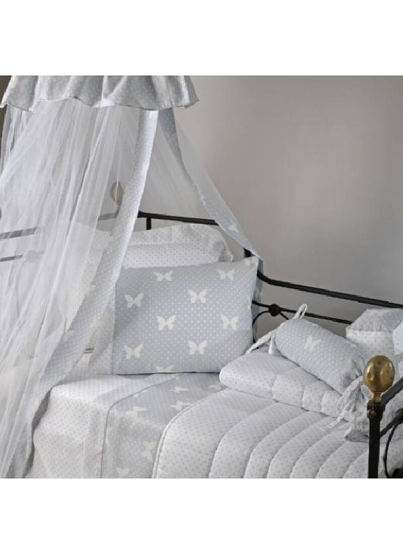 CRIB CANOPY SATEEN POLKA GREY WITH BUTTERFLIES (BS686)
