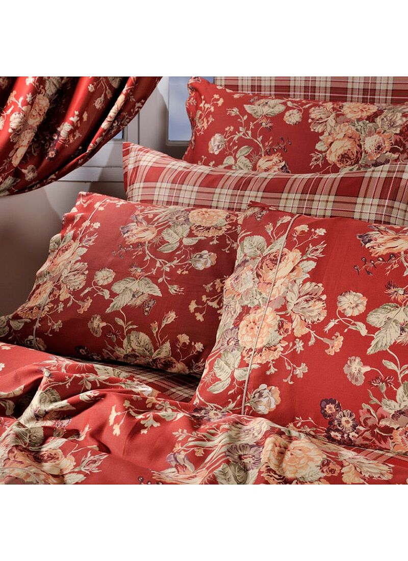 SINGLE DUVET COVER SET SATEEN FLORAL RED (S695)
