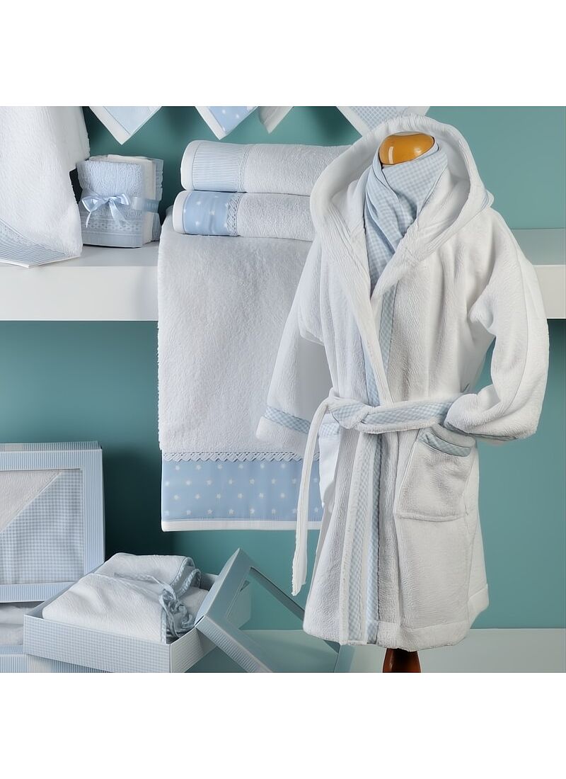 BABY BATHROBE WHITE/BLUE