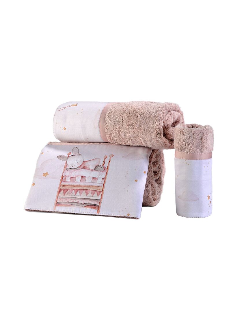 BAMBOO TOWEL SET (3 PCS) LITTLE BUNNY PEACH