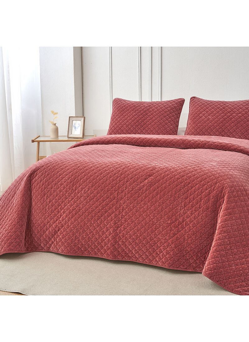 KING SIZE QUILT SET VELVET BRICK RED