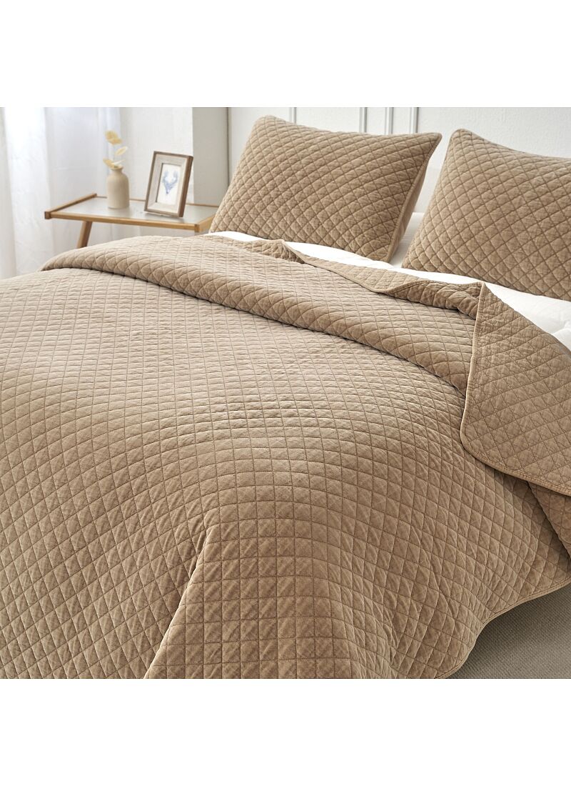 KING SIZE QUILT SET VELVET BEIGE