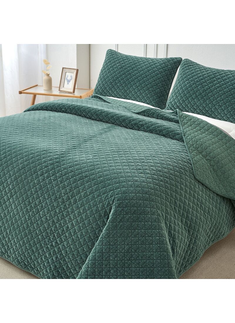 KING SIZE QUILT SET VELVET GREEN