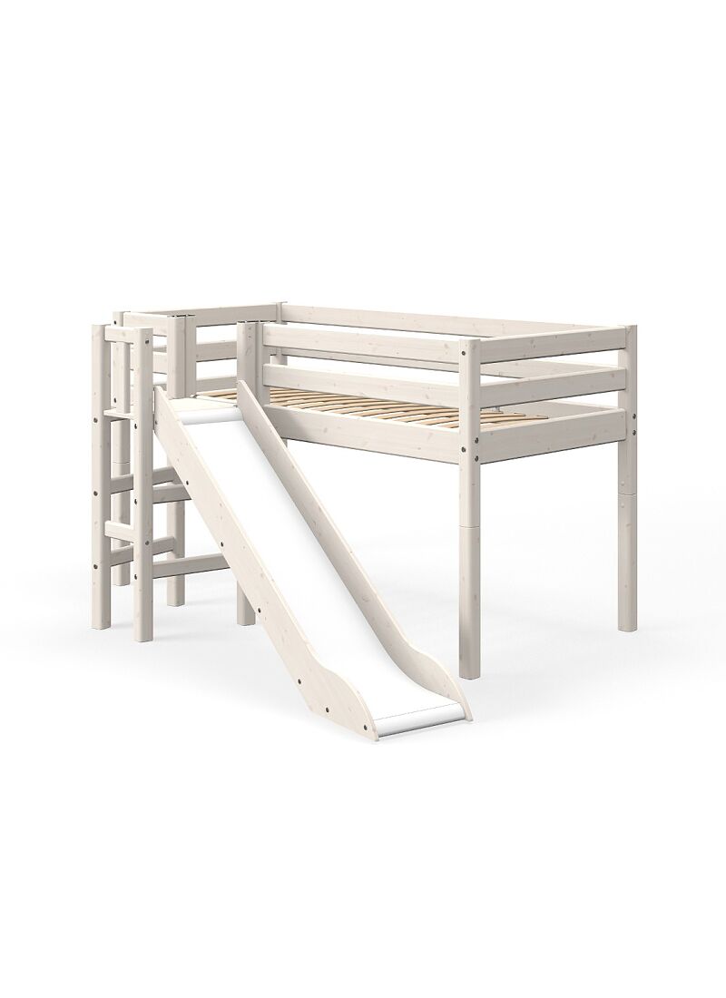 MID-HIGH SINGLE BED WITH PLATFORM AND SLIDE CLASSIC WHITE WASHED (90X200)