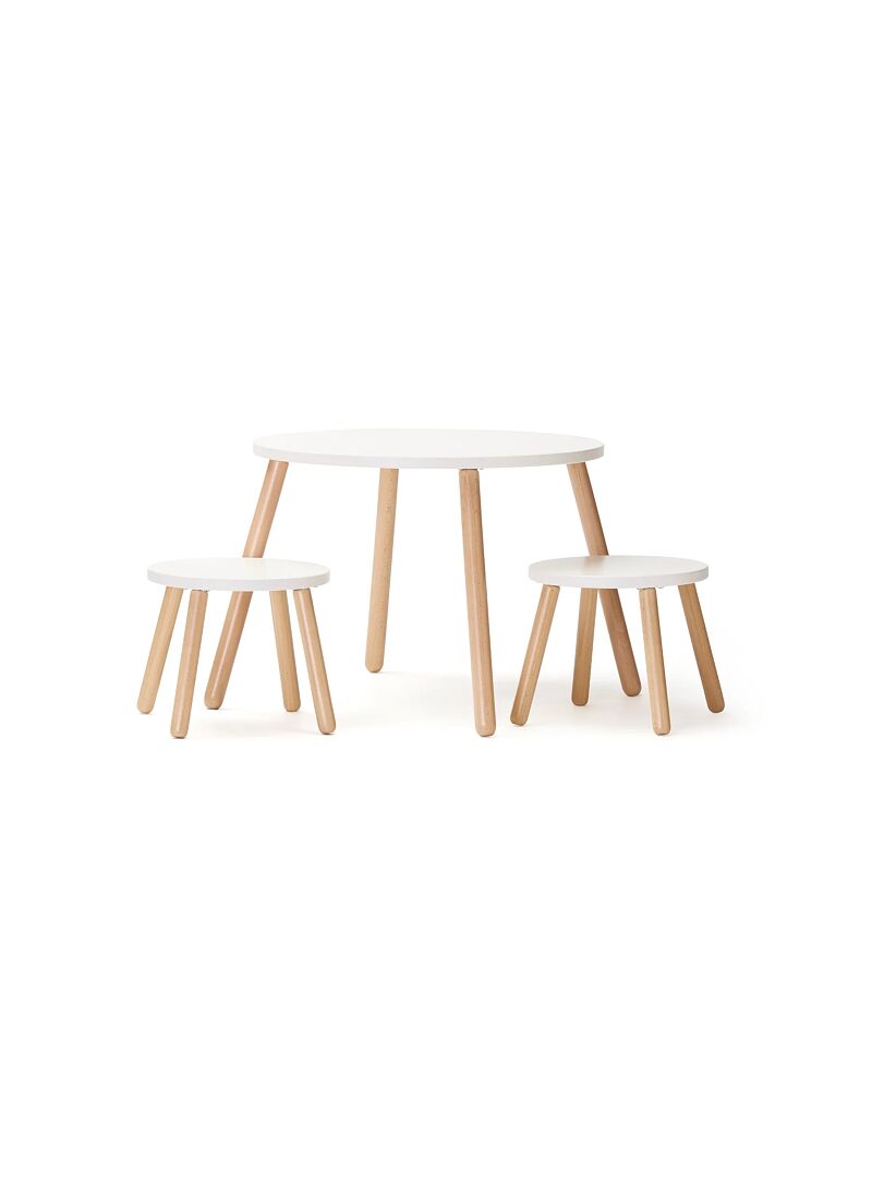 WOODEN TABLE SET WITH 2 STOOLS WHITE