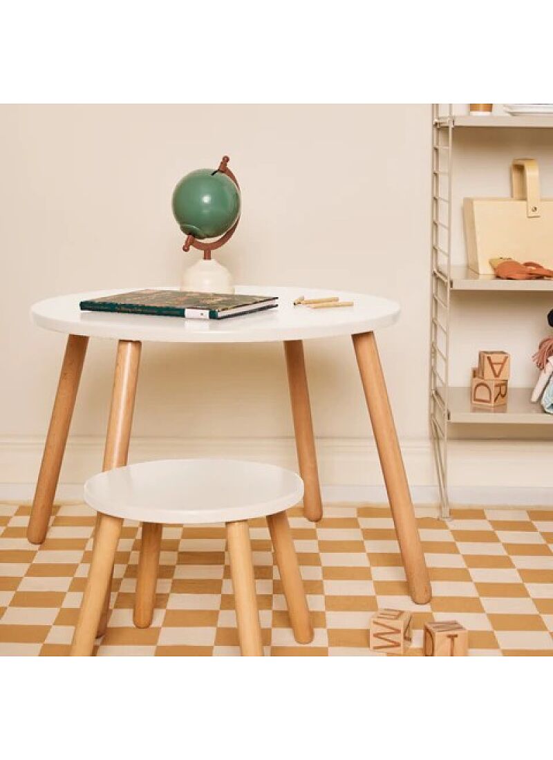 WOODEN TABLE SET WITH 2 STOOLS WHITE