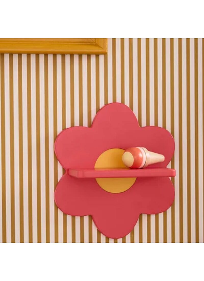 WOODEN WALL SHELF KID'S BASE PINK FLOWER