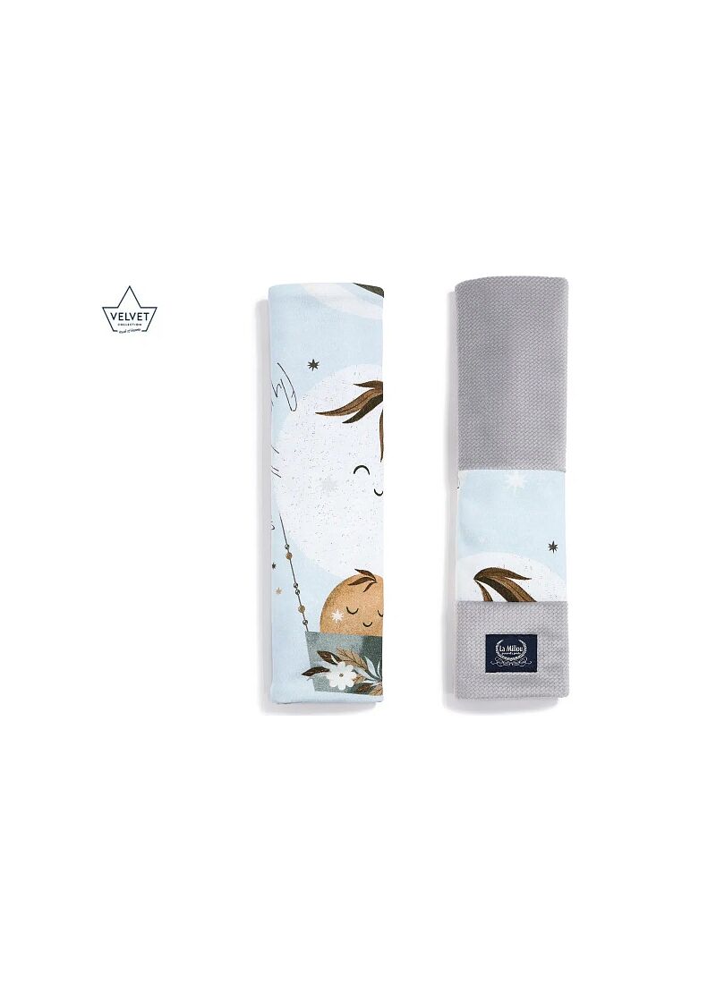 SEAT BELT COVER FLY ME TO THE MOON SKY VELVET GREY