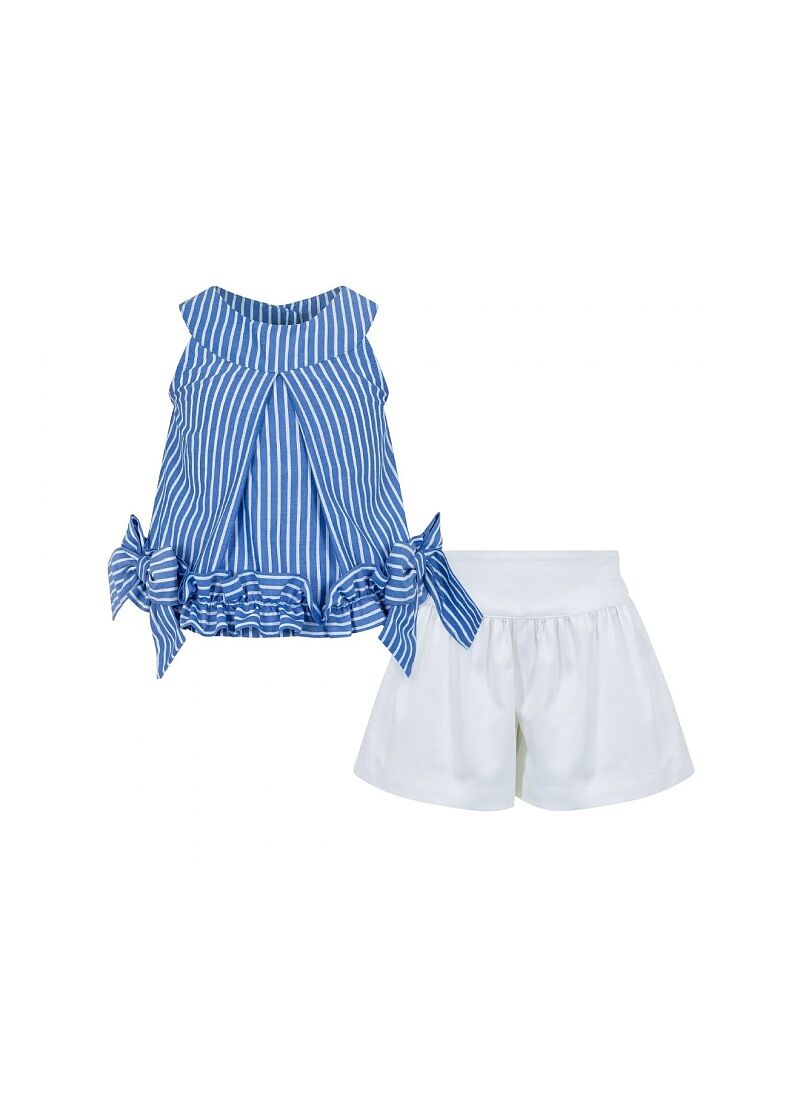 BLOUSE & SHORTS SET BLUE-WHITE