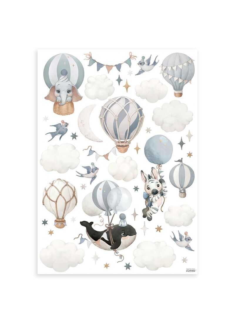 WALL STICKERS ANIMALS AND BALLOONS BLUE