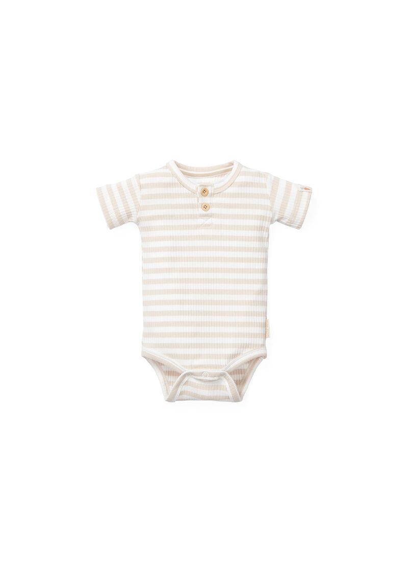 ORGANIC COTTON SHORT SLEEVE BODYSUIT STRIPE SAND WHITE