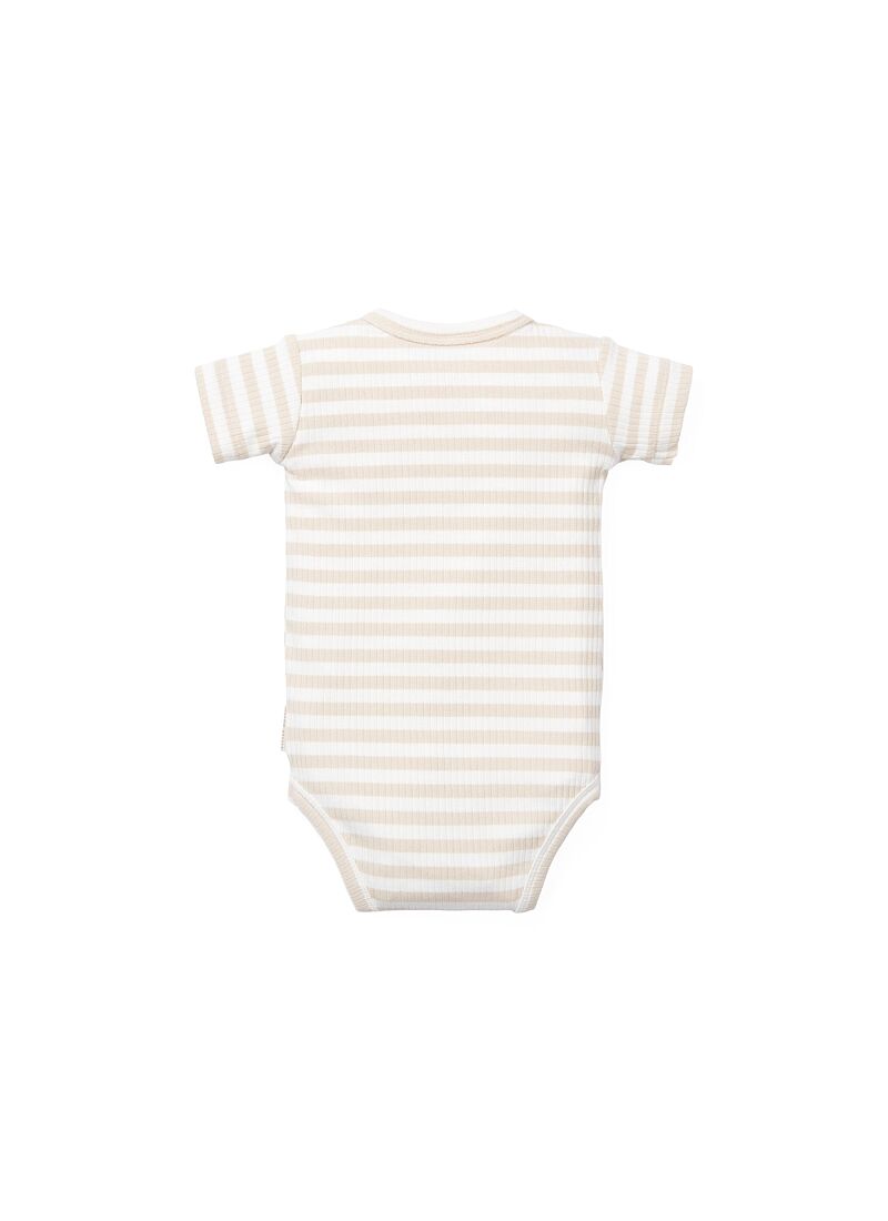 ORGANIC COTTON SHORT SLEEVE BODYSUIT STRIPE SAND WHITE