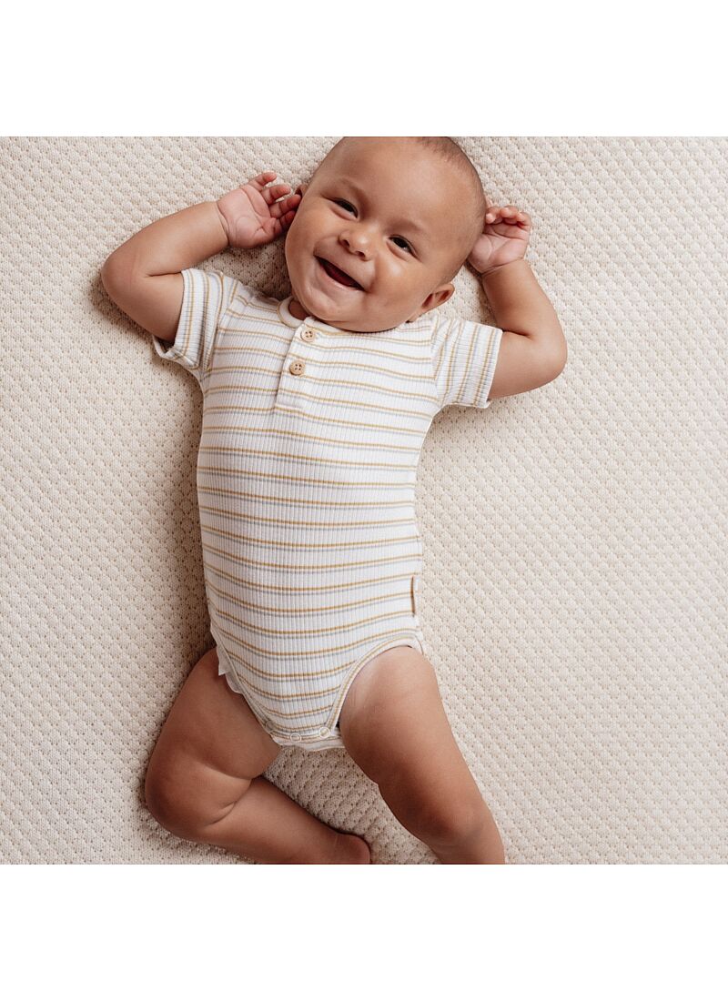 ORGANIC COTTON SHORT SLEEVE BODYSUIT MULTI STRIPE