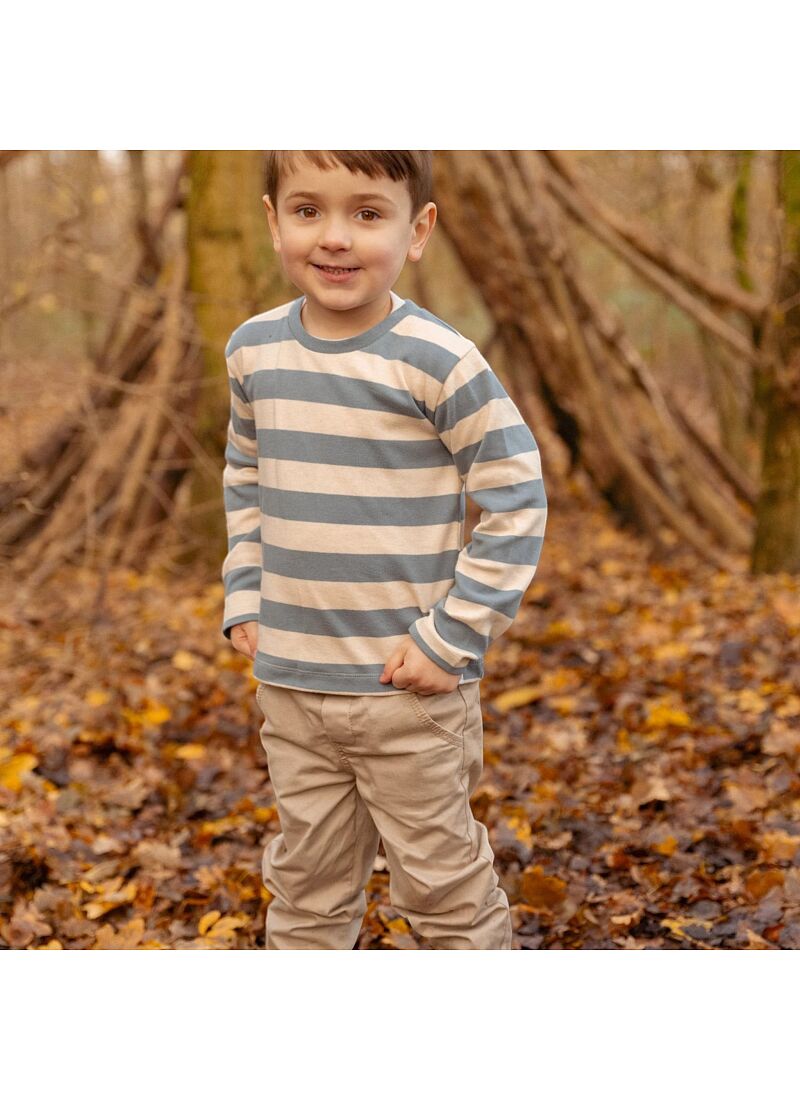 ORGANIC COTTON LONG SLEEVE BLOUSE STONE BLUE STRIPE
