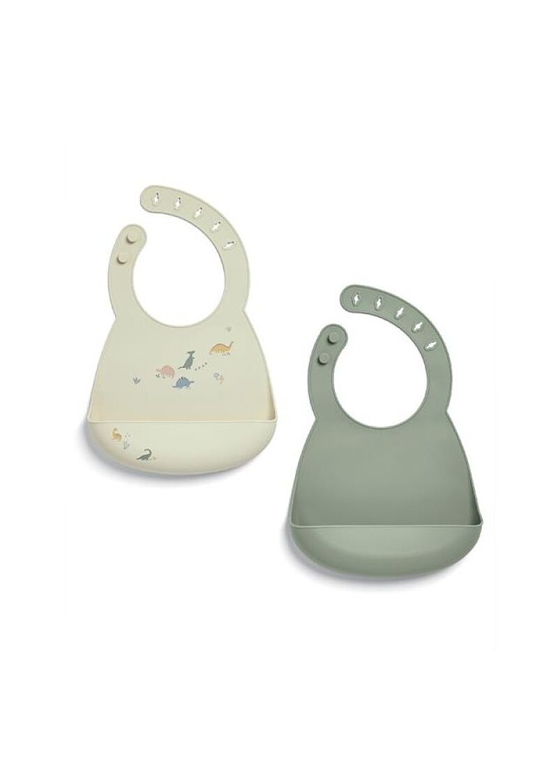 SILICONE BIB 2 PCS DINO TEAL