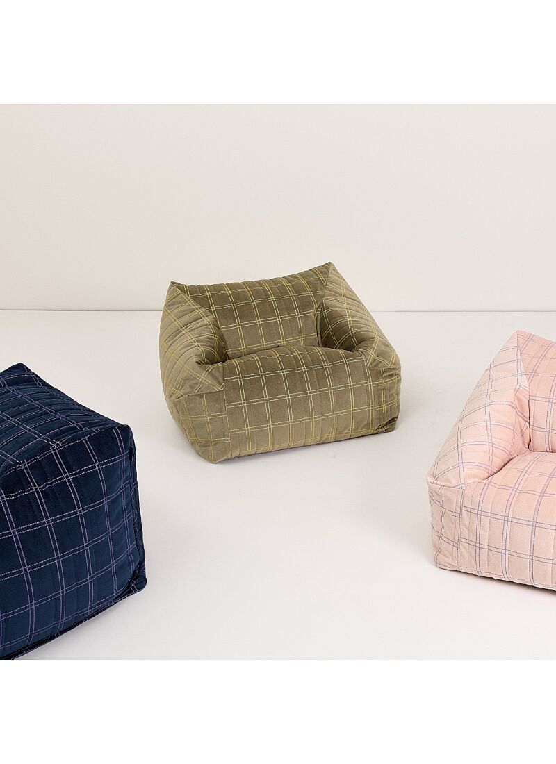 BEANBAG ARMCHAIR WINDOWPANE CHELSEA OCHRE PINK