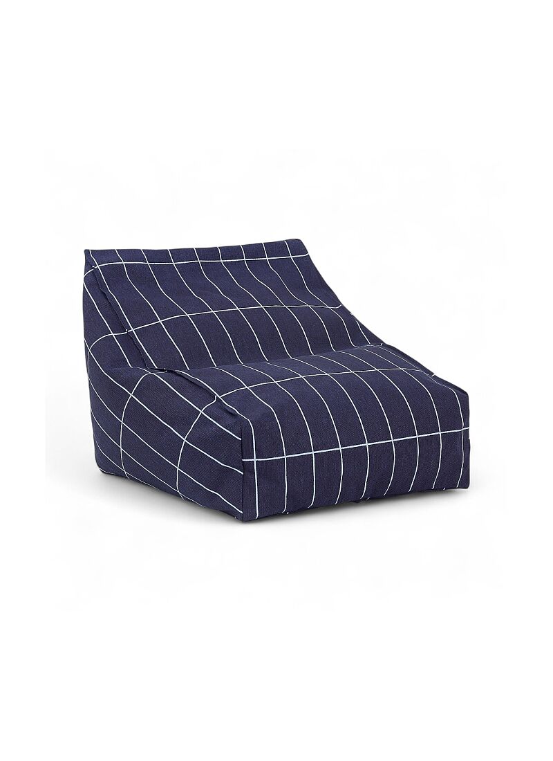 BEANBAG ARMCHAIR VINTAGE EFFECT NAVY BLUE GRID