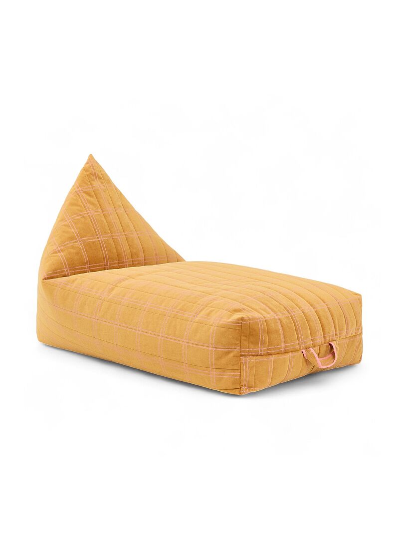 FLOOR CUSHION WINDOWPANE VELVET OCHRE PINK