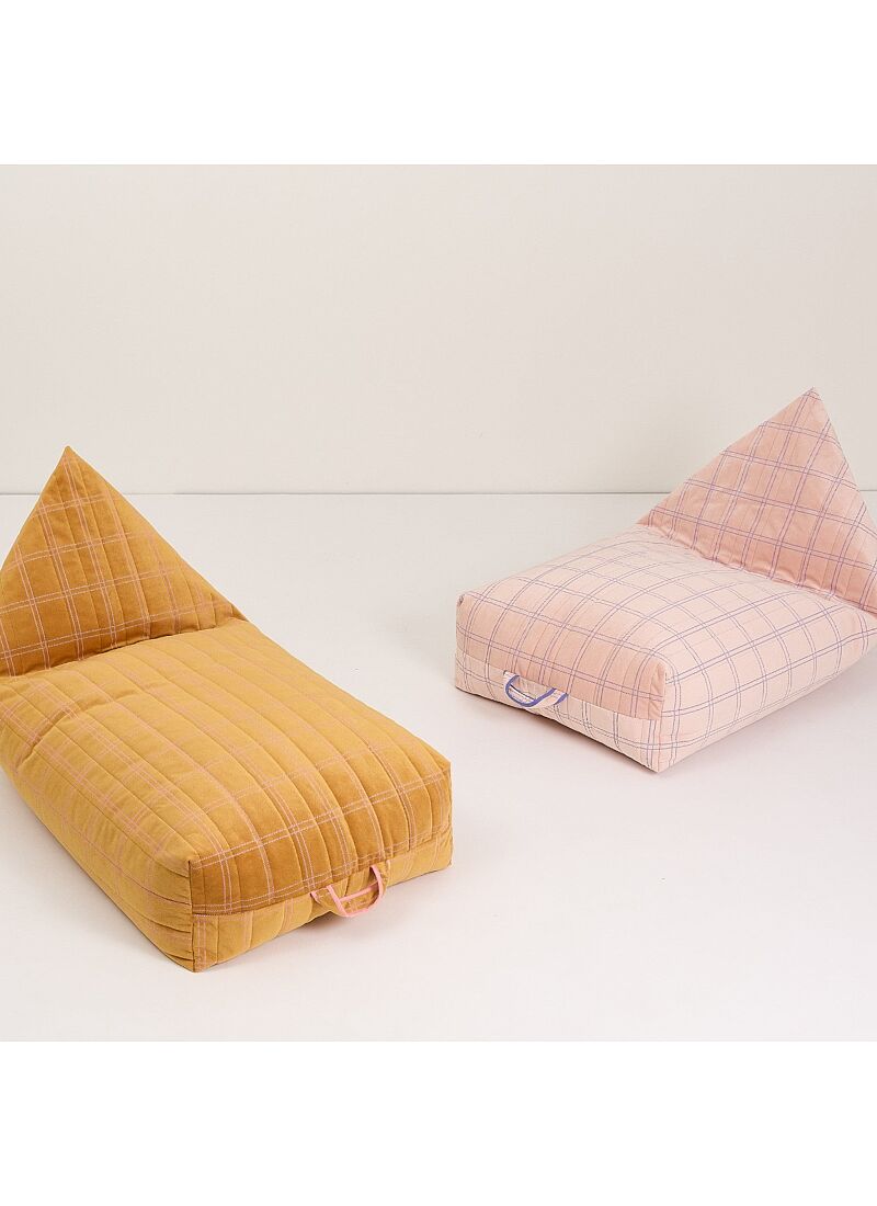 FLOOR CUSHION WINDOWPANE VELVET OCHRE PINK