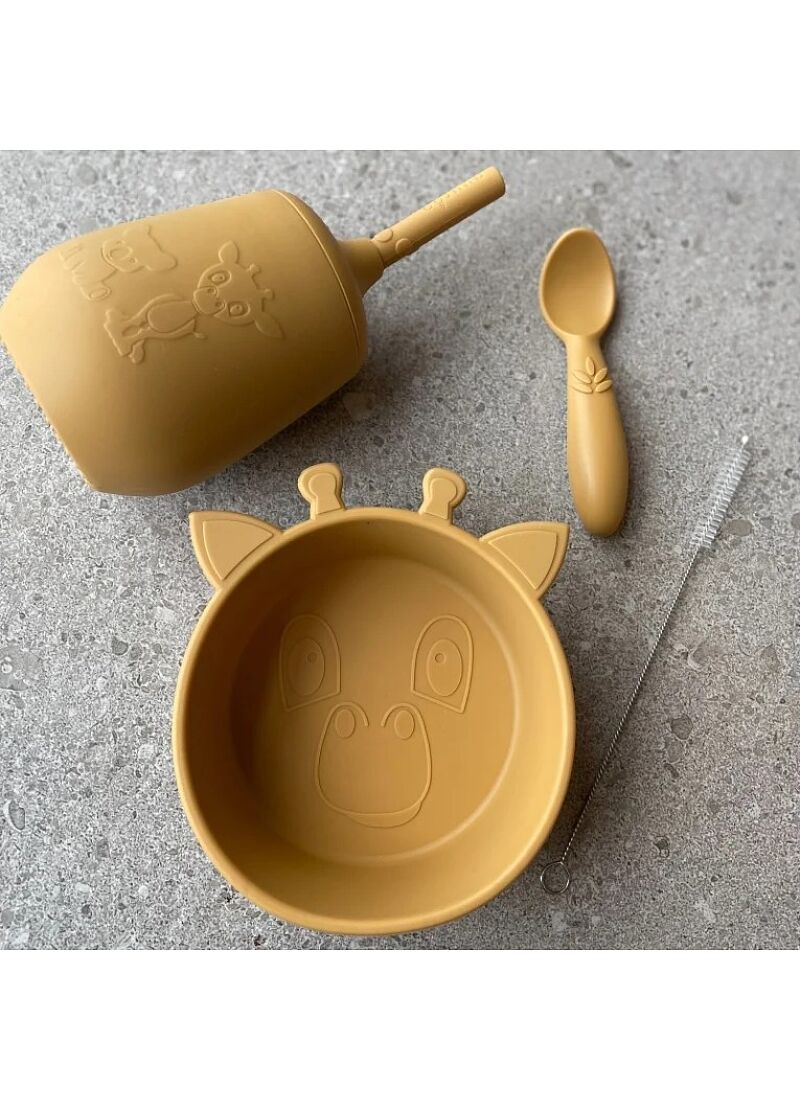 SILICONE DINNER SET BLUE DUSTY YELLOW