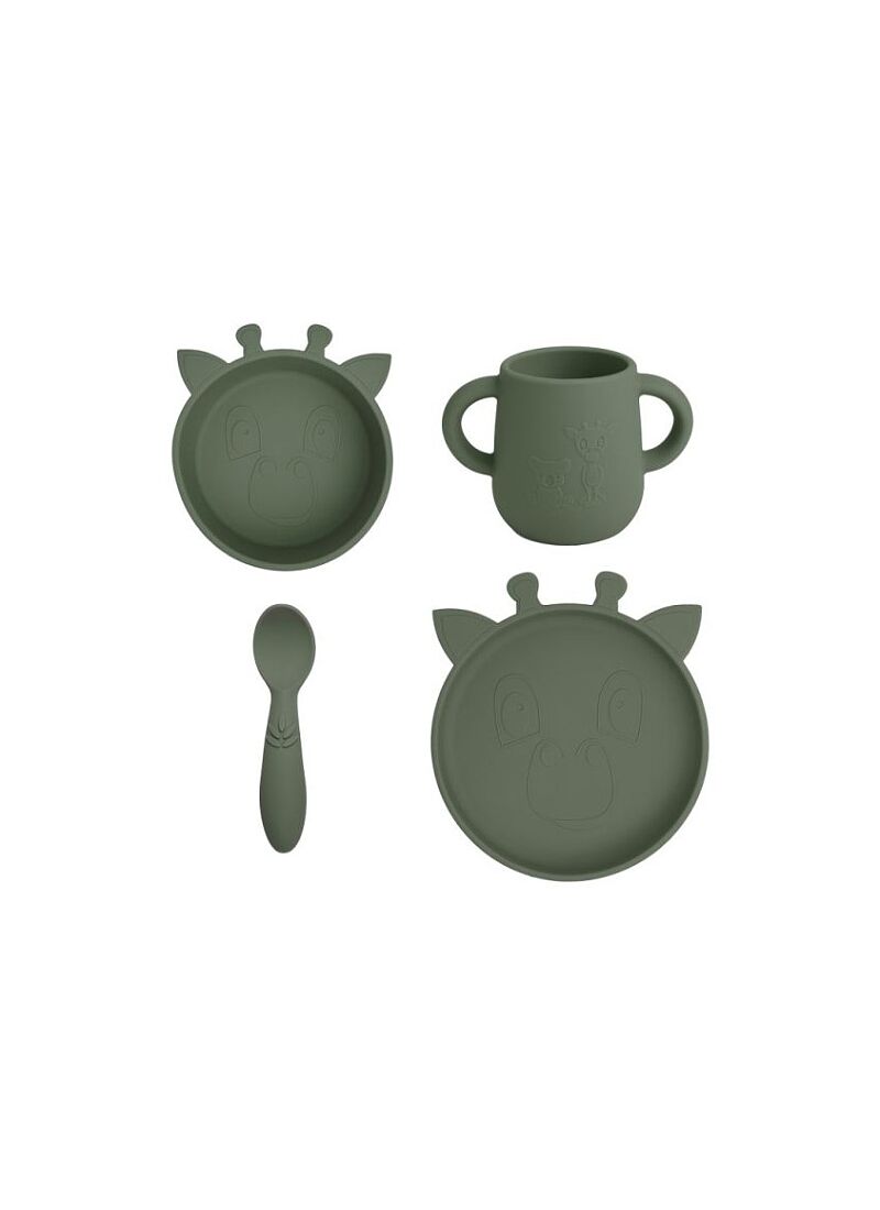 SILICONE DINNER SET LYKKE GIRAFFE DUSTY GREEN