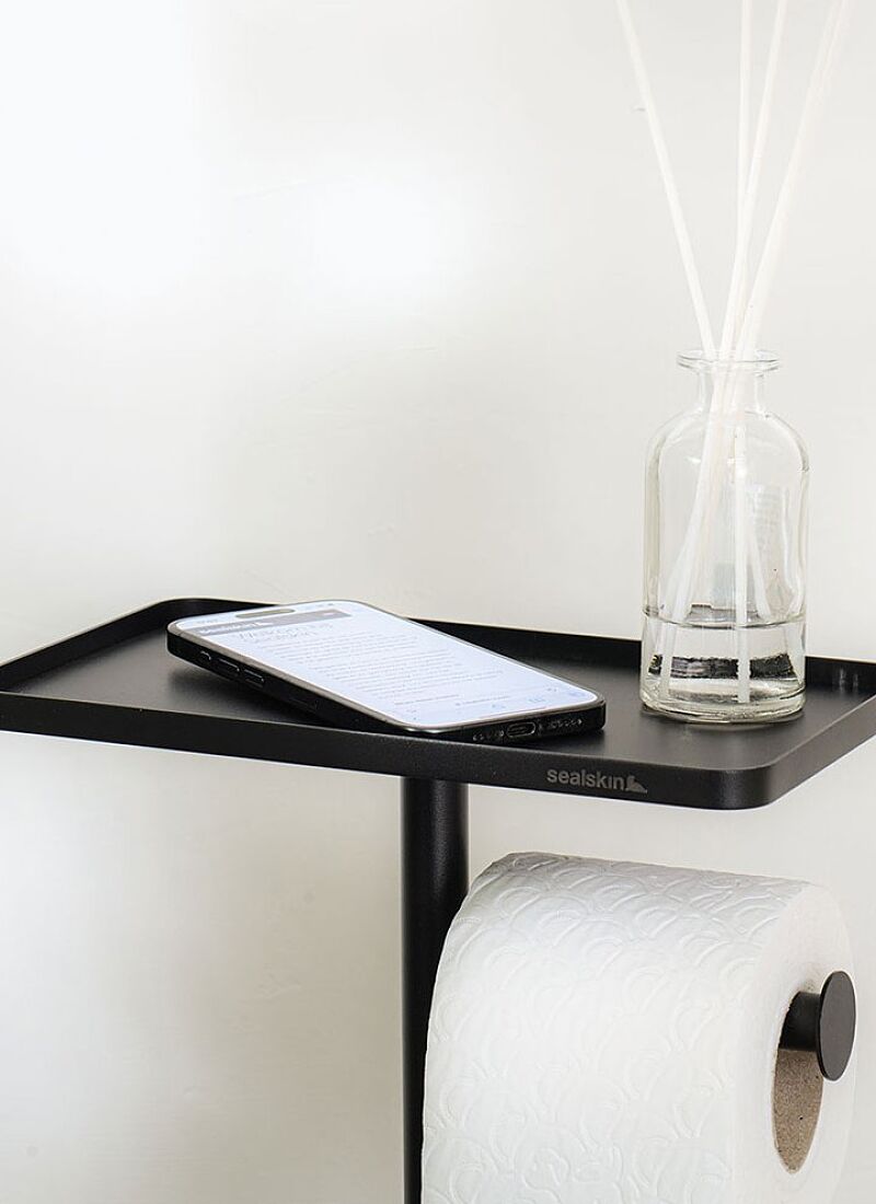 TOILET PAPER STAND & PEGAL WITH SHELF BRIX BLACK