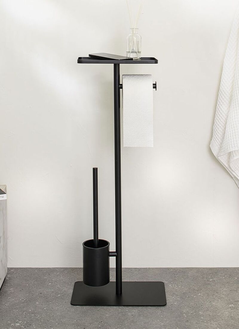 TOILET PAPER STAND & PEGAL WITH SHELF BRIX BLACK