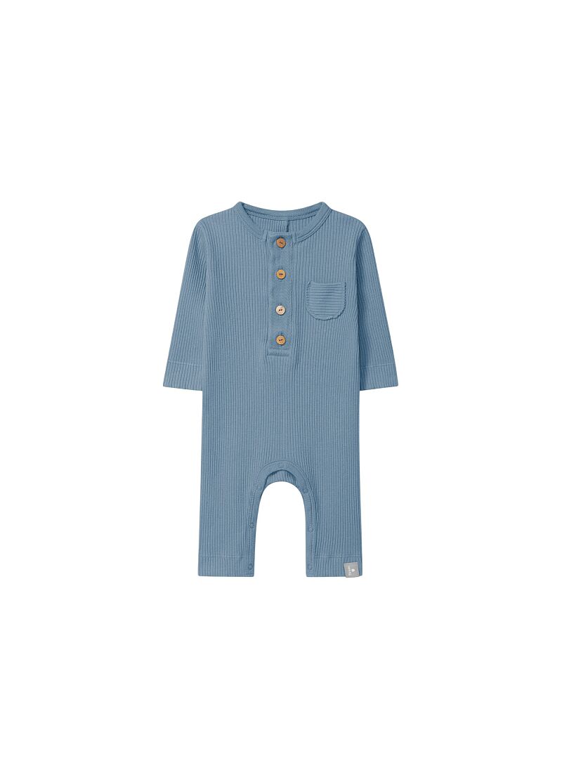 LONG-SLEEVED ORGANIC COTTON JUMPSUIT BLUE