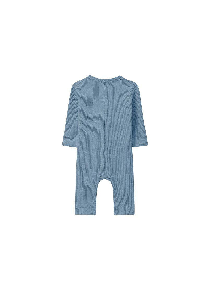 LONG-SLEEVED ORGANIC COTTON JUMPSUIT BLUE