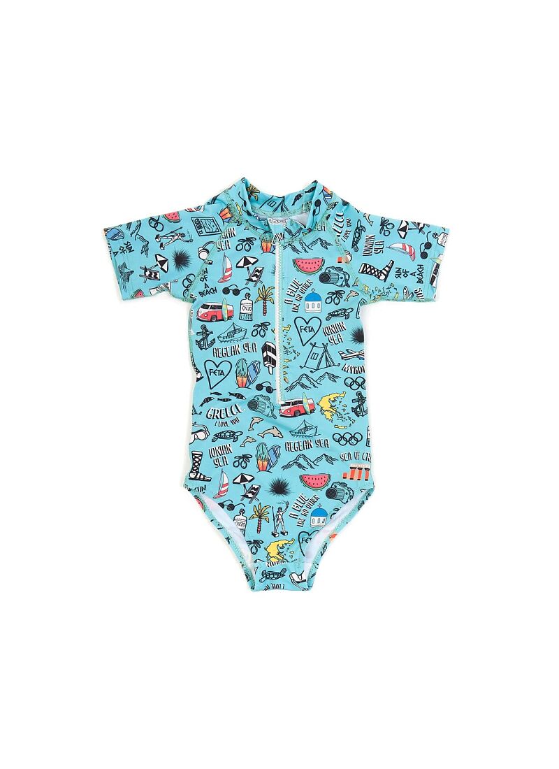 SHORT SLEEVE BATHSUIT GREECE I LOVE YOU