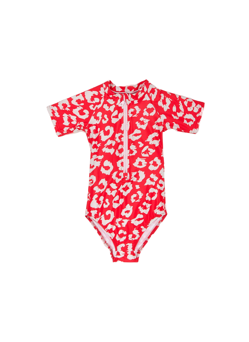 SHORT SLEEVE BATHSUIT RED LEOPARD